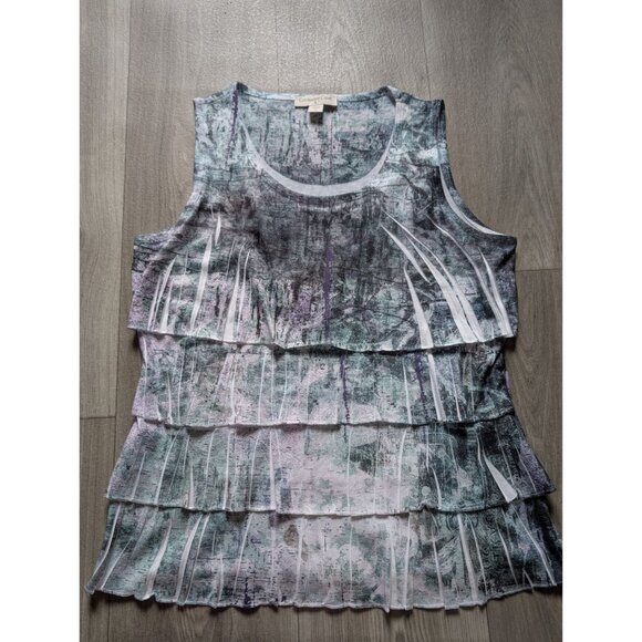 Coldwater Creek Sleeveless Abstract Layered Ruffle Tank Top S Polyester Womens - Picture 4 of 7